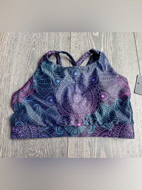 Pawlie Holographic Mandala Black Dynamic Active Strappy Back Crop Top Size S